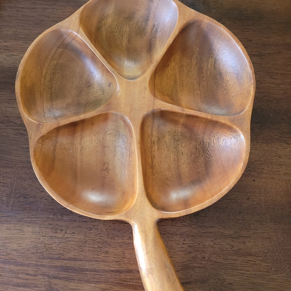 LG Vintage Carved Wood Serving Bowl Monkey Pod Acacia Wood MCM Boho 16*